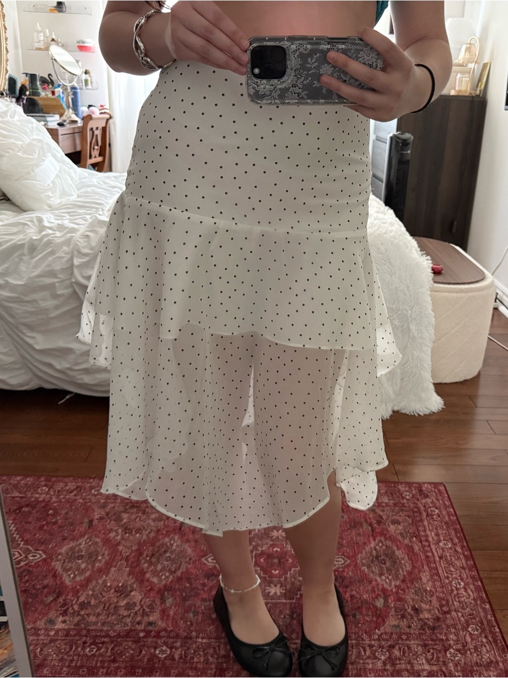 Zara White Polka Dot High-Low Ruffle Skirt